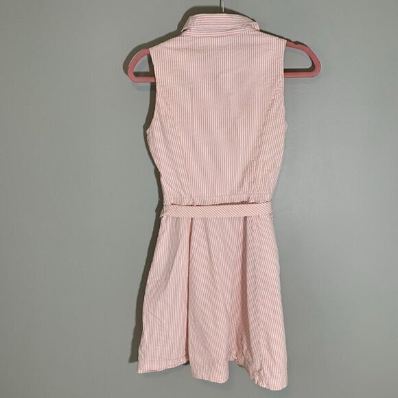 Cynthia Rowley pink white striped seersucker sleeveless collared button dress - Picture 8 of 11